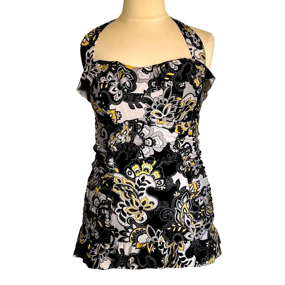 BECCA One-Piece Halter Ruffle Ruched Swimsuit/Swim Dress